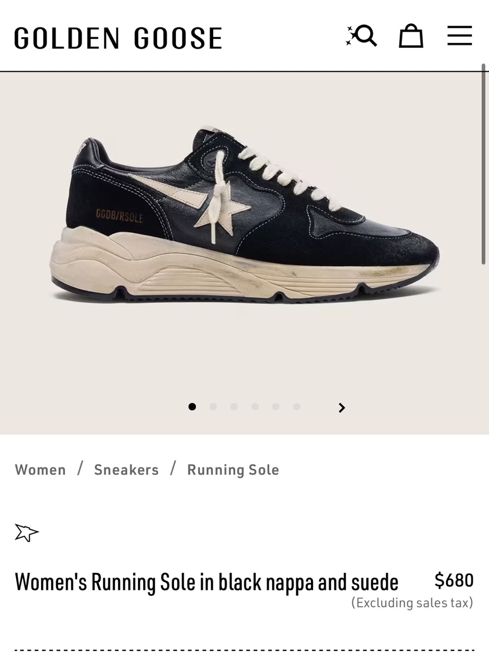 Golden Goose Women's Running Sole Sneakers in Black Nappa and Suede